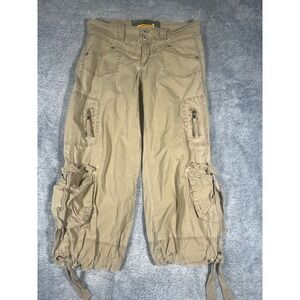Z Cavaricci Womens Cargo Capri Pants Tan Khaki Utility Cropped Size 1